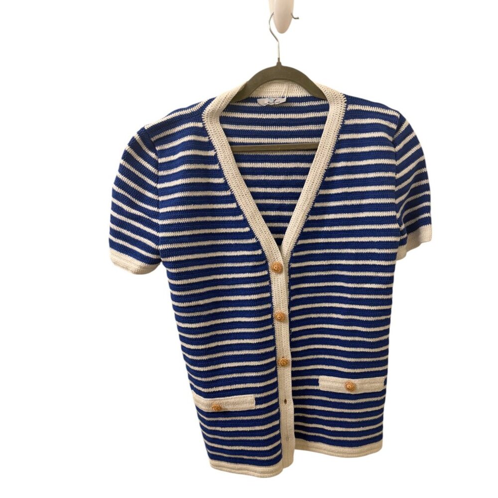 NWT My Beachy Side Loulou Striped Cardigan Blue/White - Sz S - MSRP $425 - Picture 4 of 5